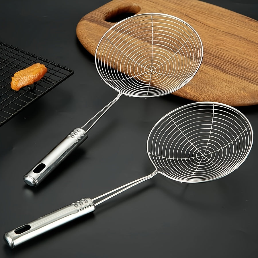 Stainless Steel Strainer Ladle with Handle - Durable Wire Skimmer Spoon for Cooking, Frying & Kitchen Use