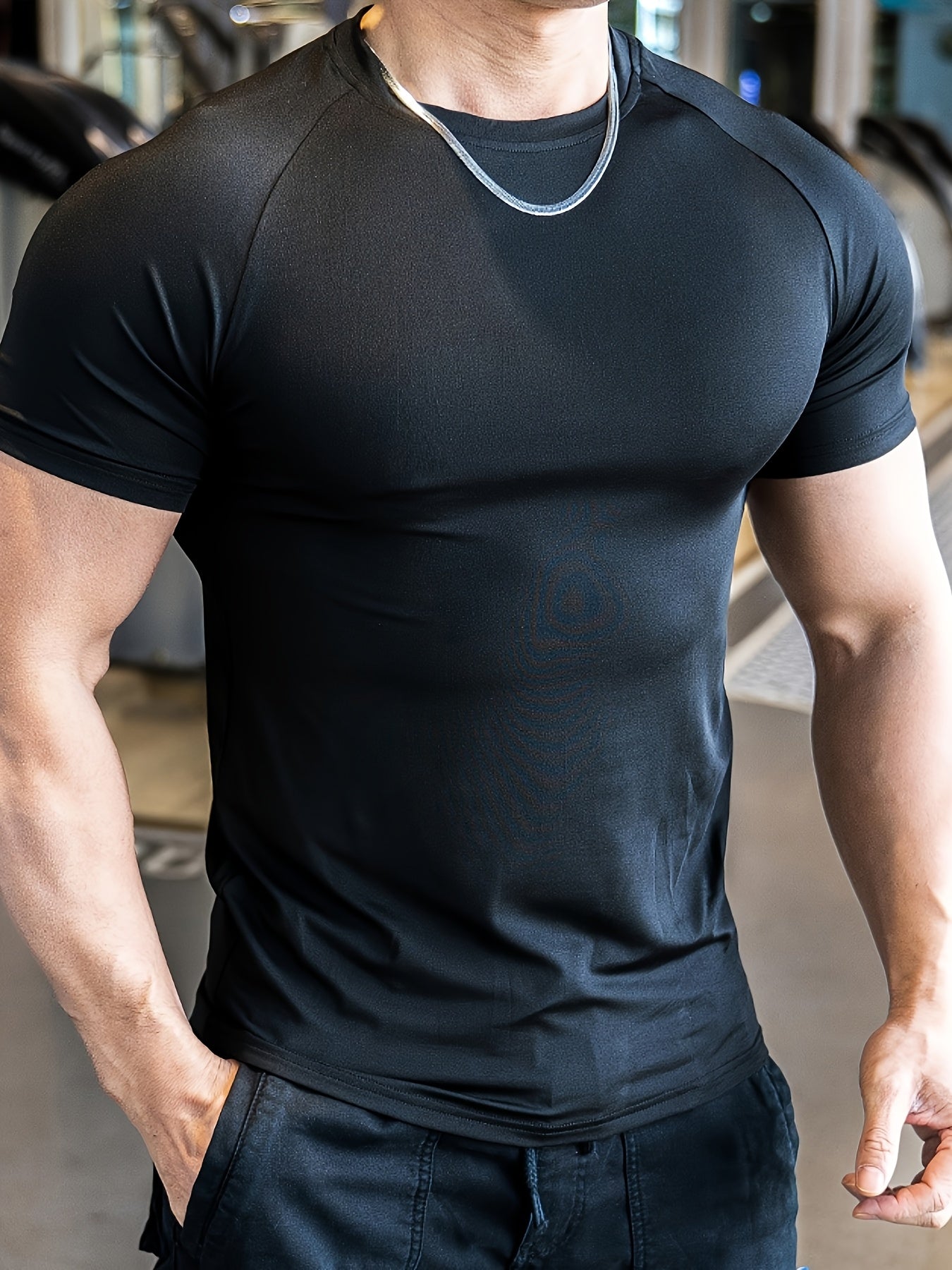 Men'S Slim-Fit Quick-Dry Athletic T-Shirt - Breathable, Stretchy, Solid Color Crew Neck Tee for Gym, Casual Summer Wear, Gym Apparel | Trendy Men'S Tee | Quickdry Materia