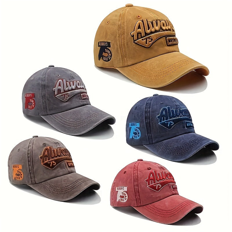 Vintage Cotton Baseball Caps with Embroidered Logo - Distressed Wash, Curved Brim, Unisex Duck Tongue Hat