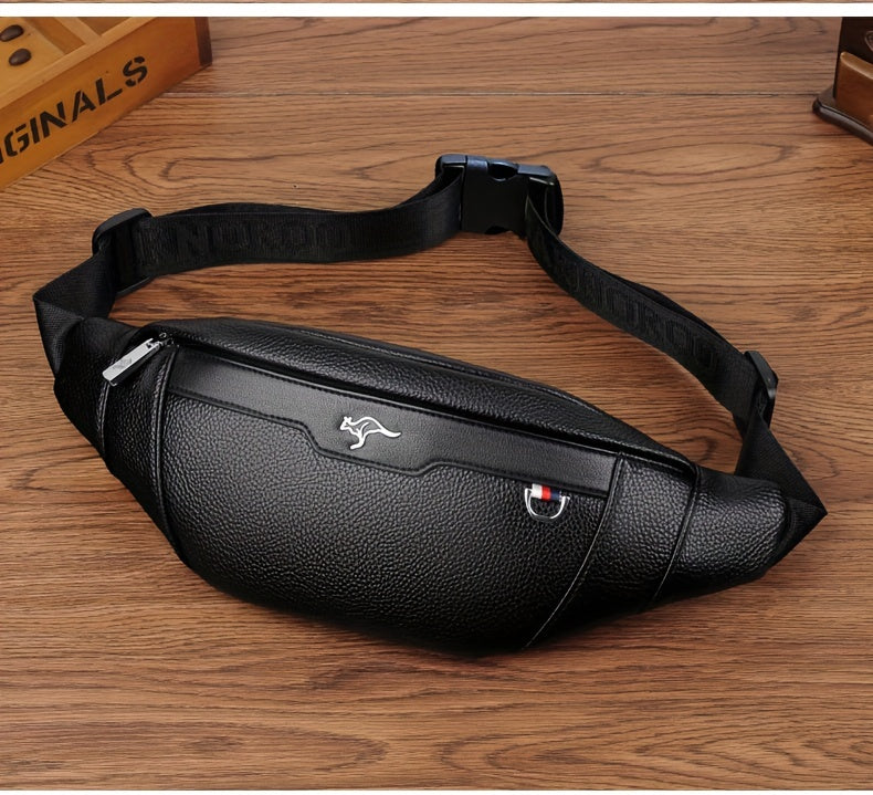Men's Synthetic Leather Crossbody Bag - Adjustable Strap, Multiple Compartments, Lightweight Waist Pack for Hiking, Cycling & Daily Commute, Black, Cycling Bag | Modern Crossbody Bag | Adjustable Strap Bag