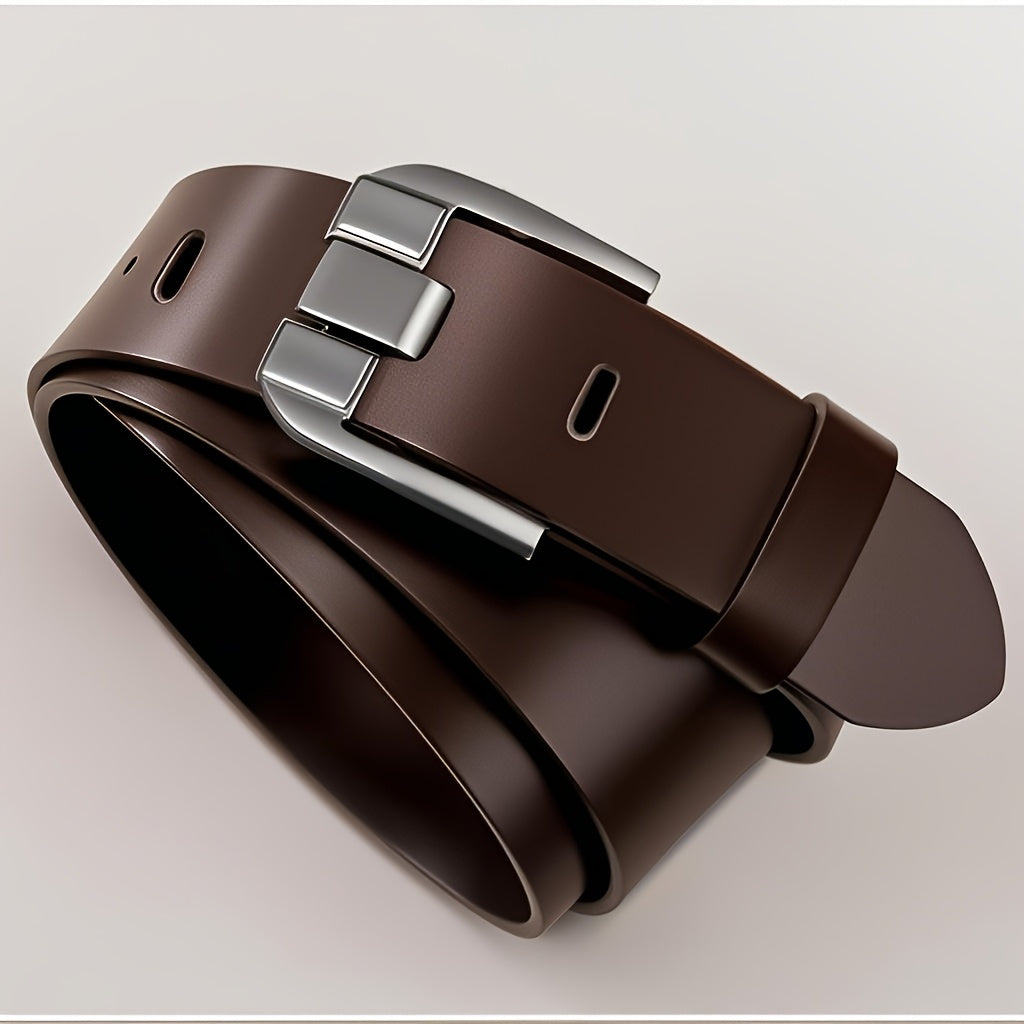 Men'S Genuine Leather Belt with Alloy Buckle - Elegant Black Design, Medium Width for Business & Casual Wear, Sweat-Resistant, Durable Alloy Buckle, Perfect for Waist Size, All-Season Use, Ideal for Jeans & Formal Attire, For