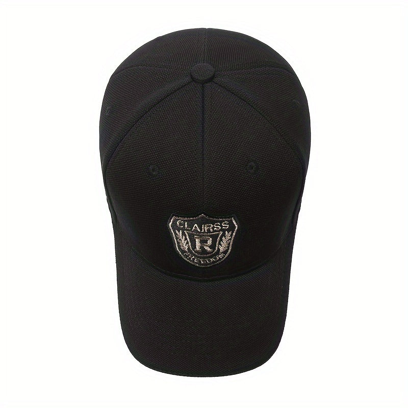 Unisex Baseball Cap with R Letter, Versatile Design, Wide-Brimmed Sun Hat with Badge for Large Head Sizes.