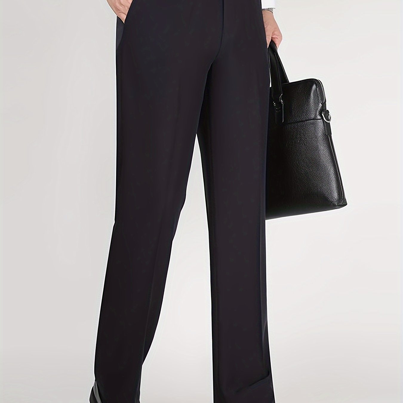 Men's Classic Straight Fit Pants - Lightweight Polyester Blend, High Waist, Button Closure, Suitable for Year-Round Wear