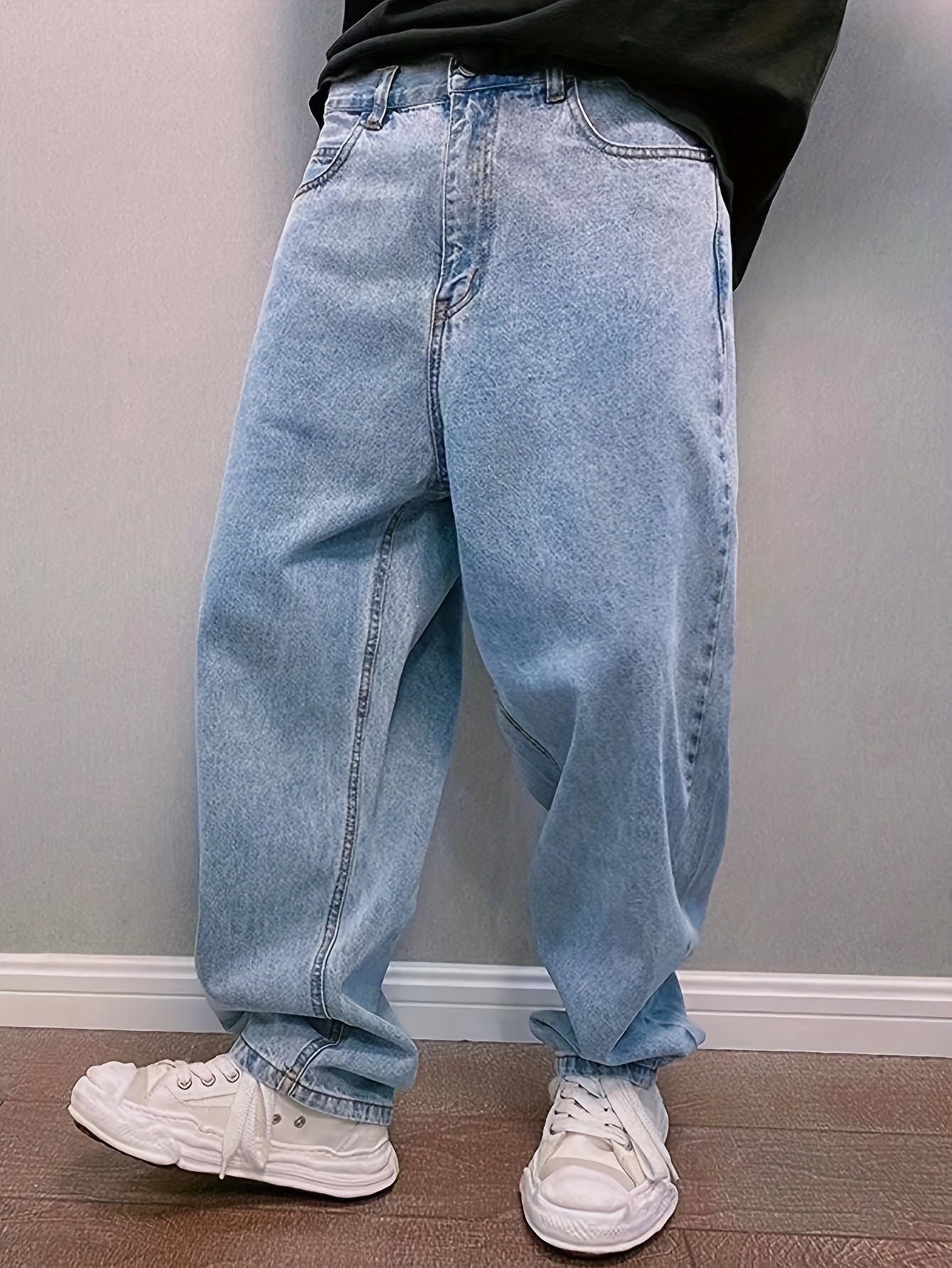 New Men'S Long Pants for Spring And Summer 2024, Light Blue Washed Denim, Loose-Fitting Casual Street Style Jeans.