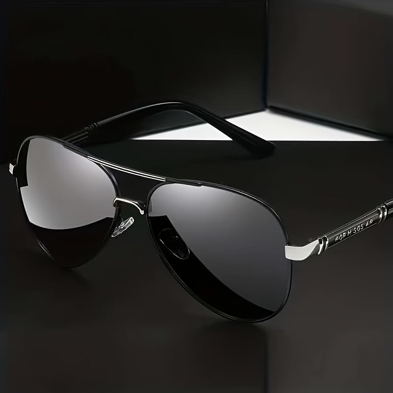 Men's Vintage Pilot Fashion Glasses Polarized Metal Frame Large Rims for Driving,,, - Stylish Retro Design, Eyewear, Quality Lenses