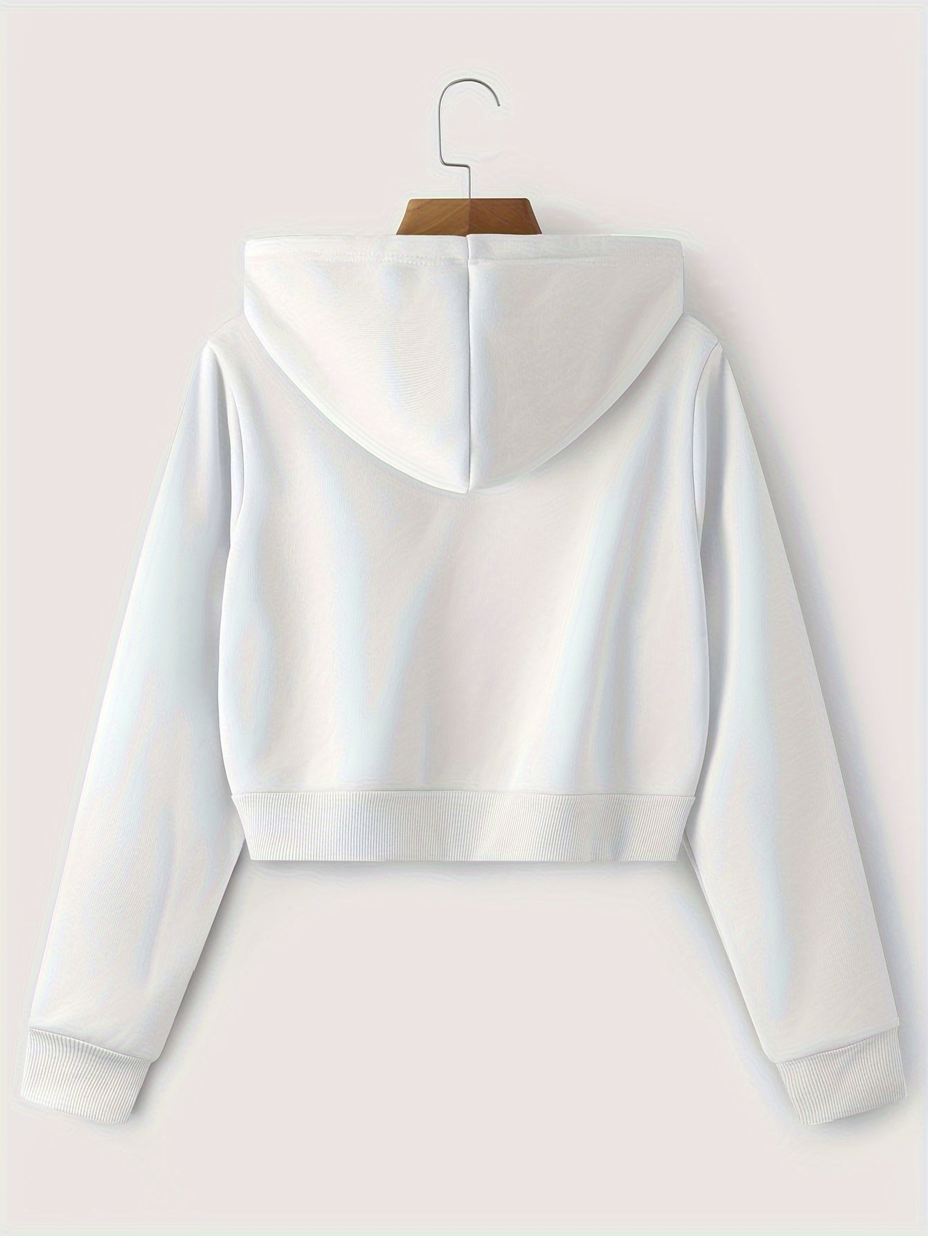 Zip Up Cropped Drawstring Hoodie, Casual Long Sleeve Sweatshirt For Spring & Fall, Women's Clothing