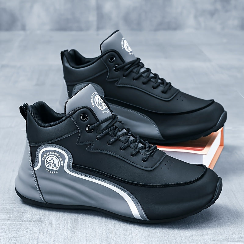 Men'S Fashion Classic Sneakers, Low Top Lace-up Athletic Shoes, Shock Absorbing Breathable Running Shoes, Durable Thick Sole Skateboard Shoes, Solid Color Graphic Design, Round Toe, Faux Upper/Sole, Fabric Inner, EVA Insole f