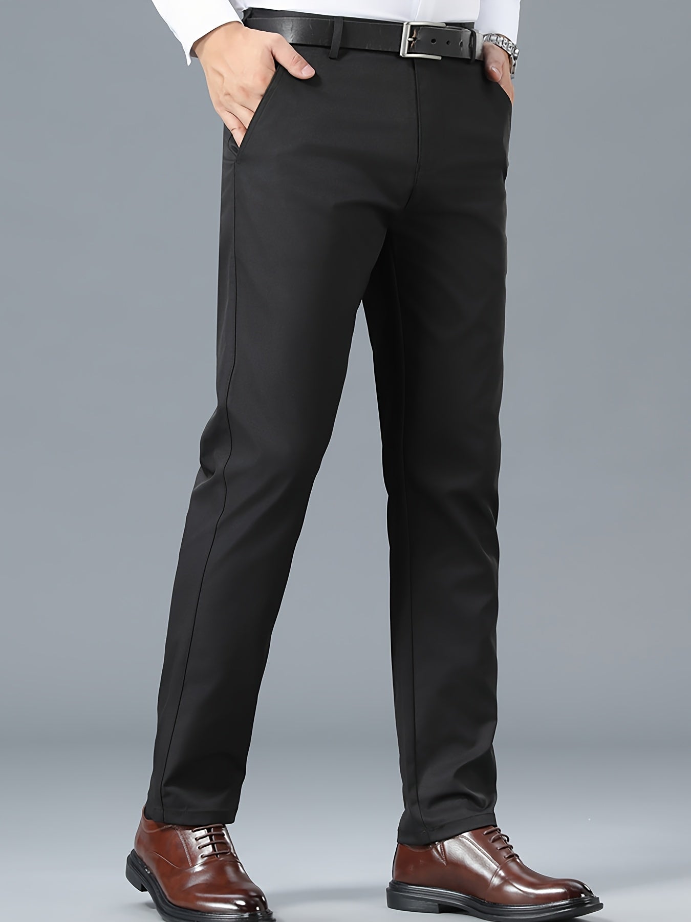 Men'S Classic Black Dress Pants - Stretchy Polyester, All-Season Comfort Fit, Regular Length, Solid Color, Allseason Pants | Stylish Dress Pants | Comfortable Fit Pants