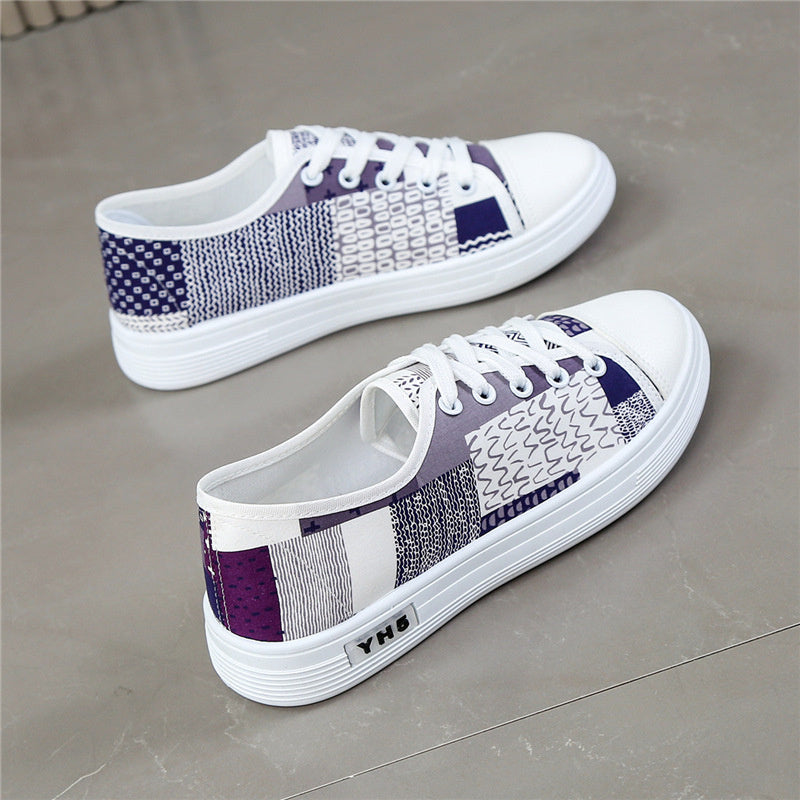 Women'S Lightweight Breathable Casual Sneakers - Comfortable Low-Top Lace-Up Shoes with Soft Fabric Lining, Durable Rubber Sole & Stylish White & Navy Blue Design for Spring/Summer Casual Attire, Ladies Sneakers, Everyday Foo