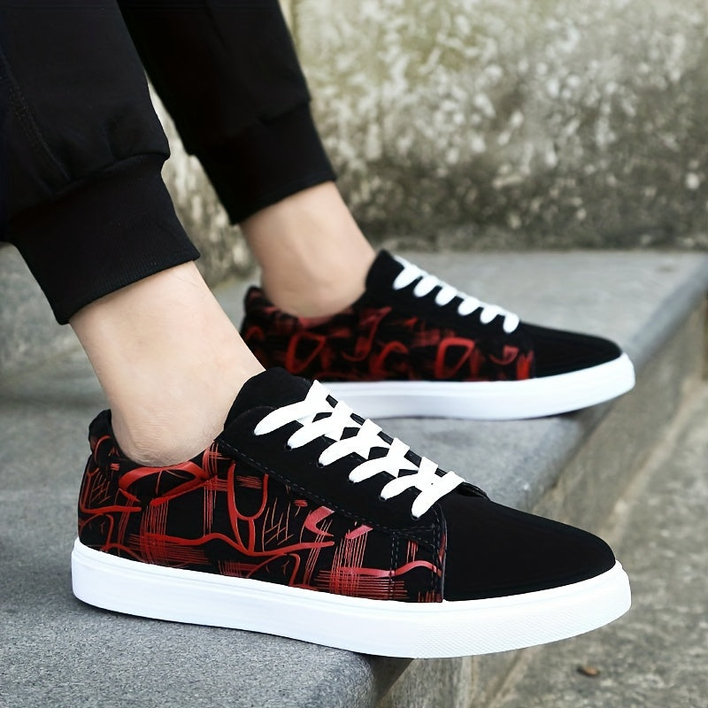 Men's Trendy Street Style Low Top Skateboard Shoes, Comfy Non Slip Lace Up Casual Sneakers For Men's Outdoor Activities