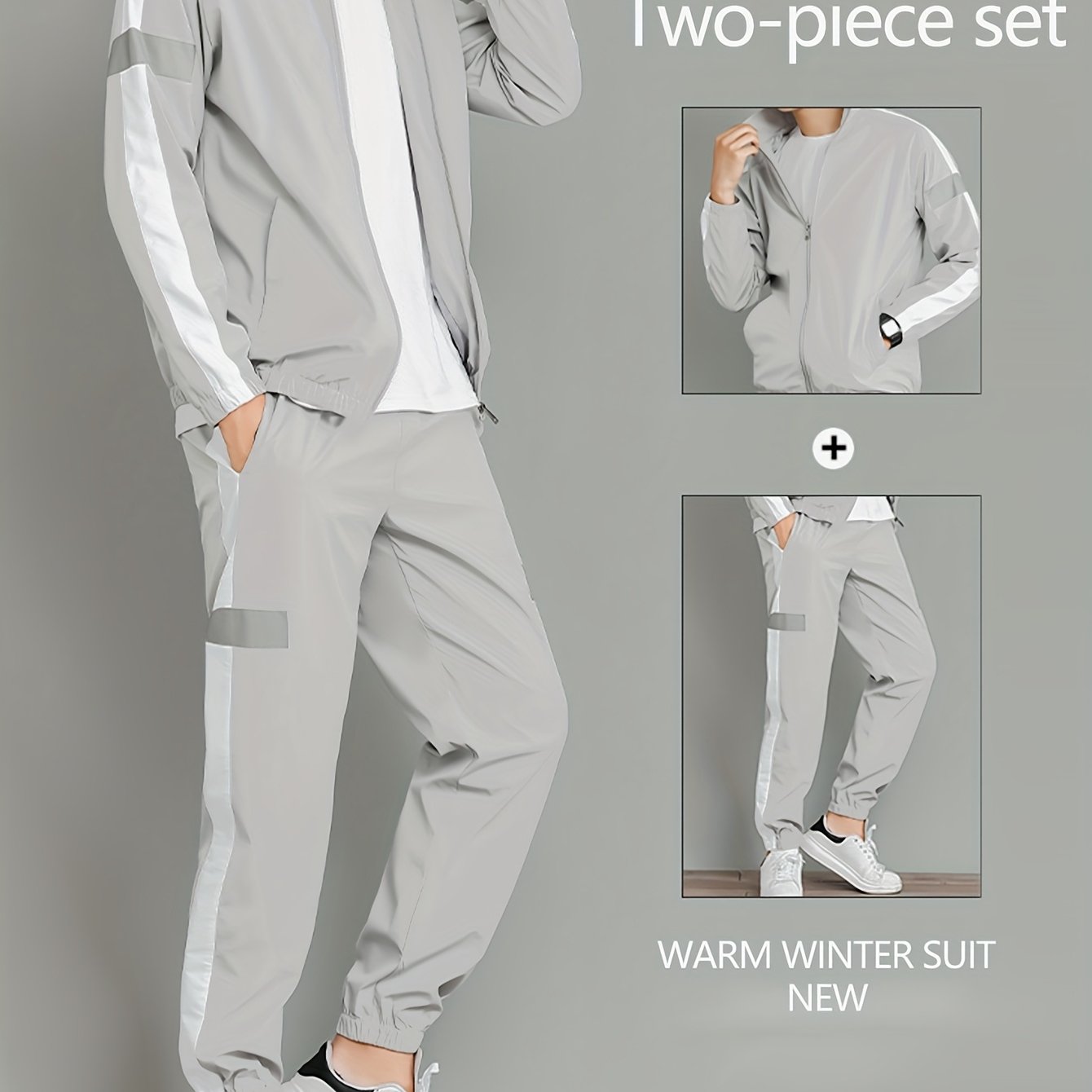 2pcs Men's Spring/Autumn Casual Long Sleeve Sportswear Set with Stand Collar