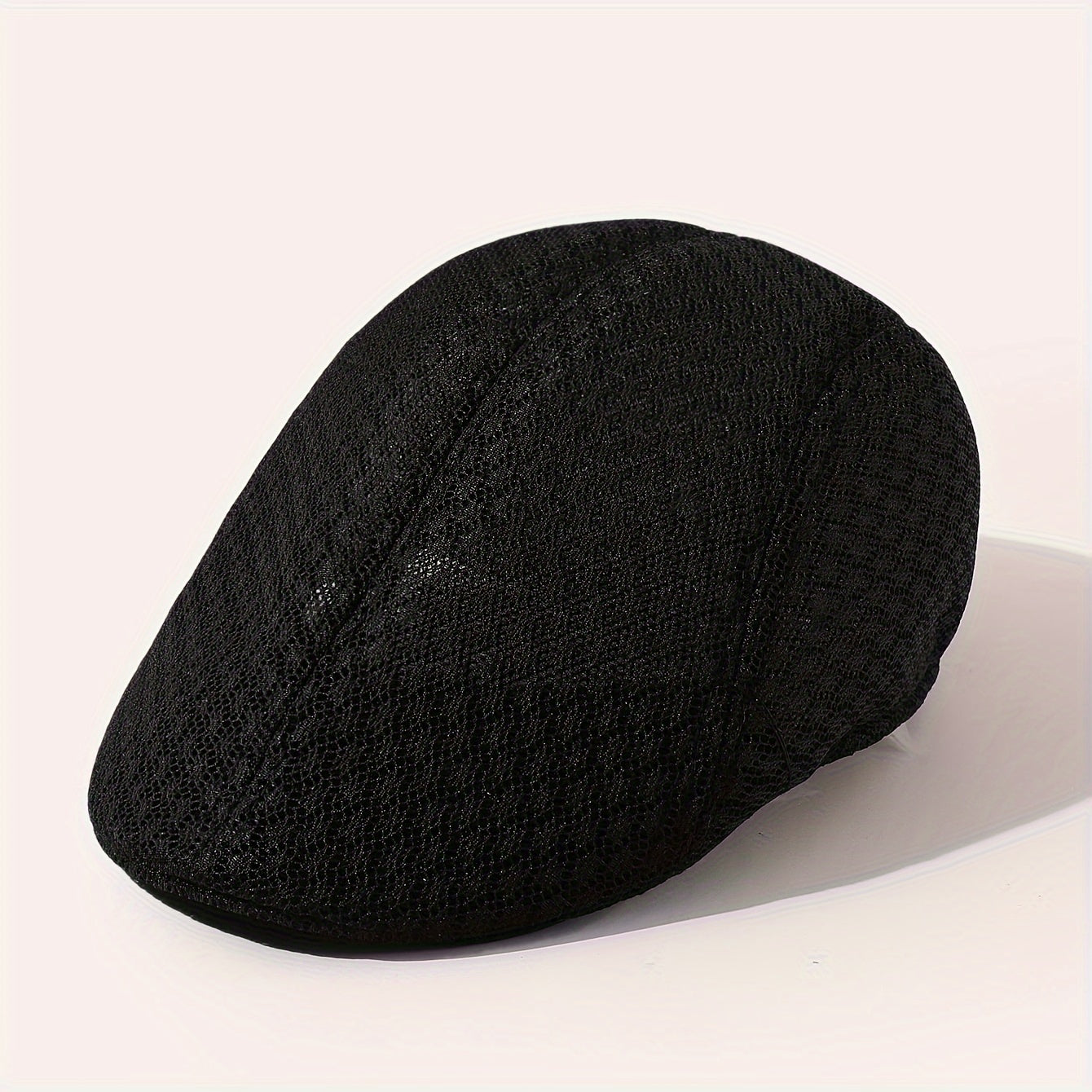 Lightweight Breathable Mesh Beret Hat - Adjustable, Solid Black, Funky Style Polyester Painter Cap for Outdoor Activities