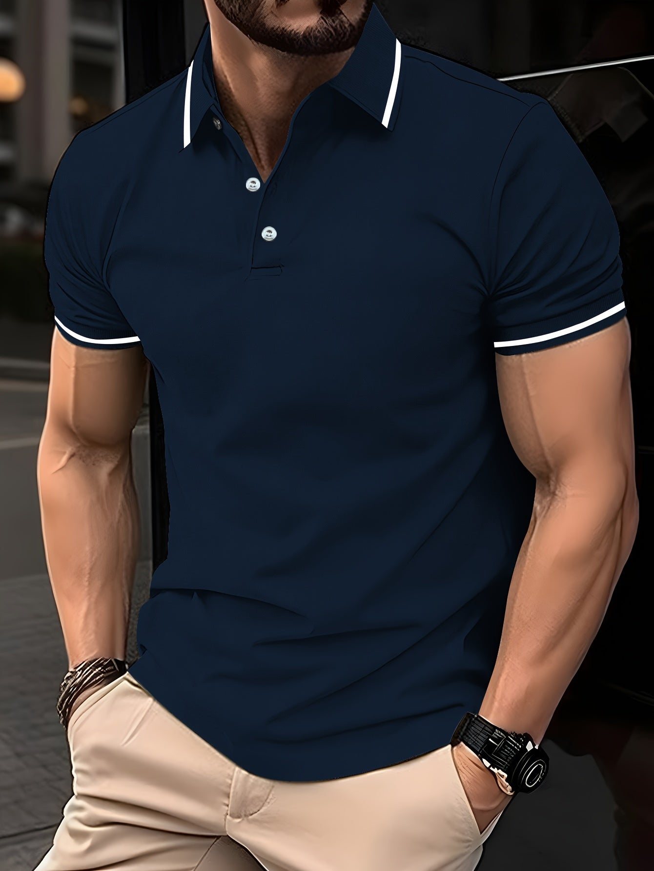 Pearson OBM Men'S Classic Breathable Knit Polyester Polo Shirt - Casual Style, Solid Color, Regular Fit with Slight Stretch, Summer Collared Top with Button Detail