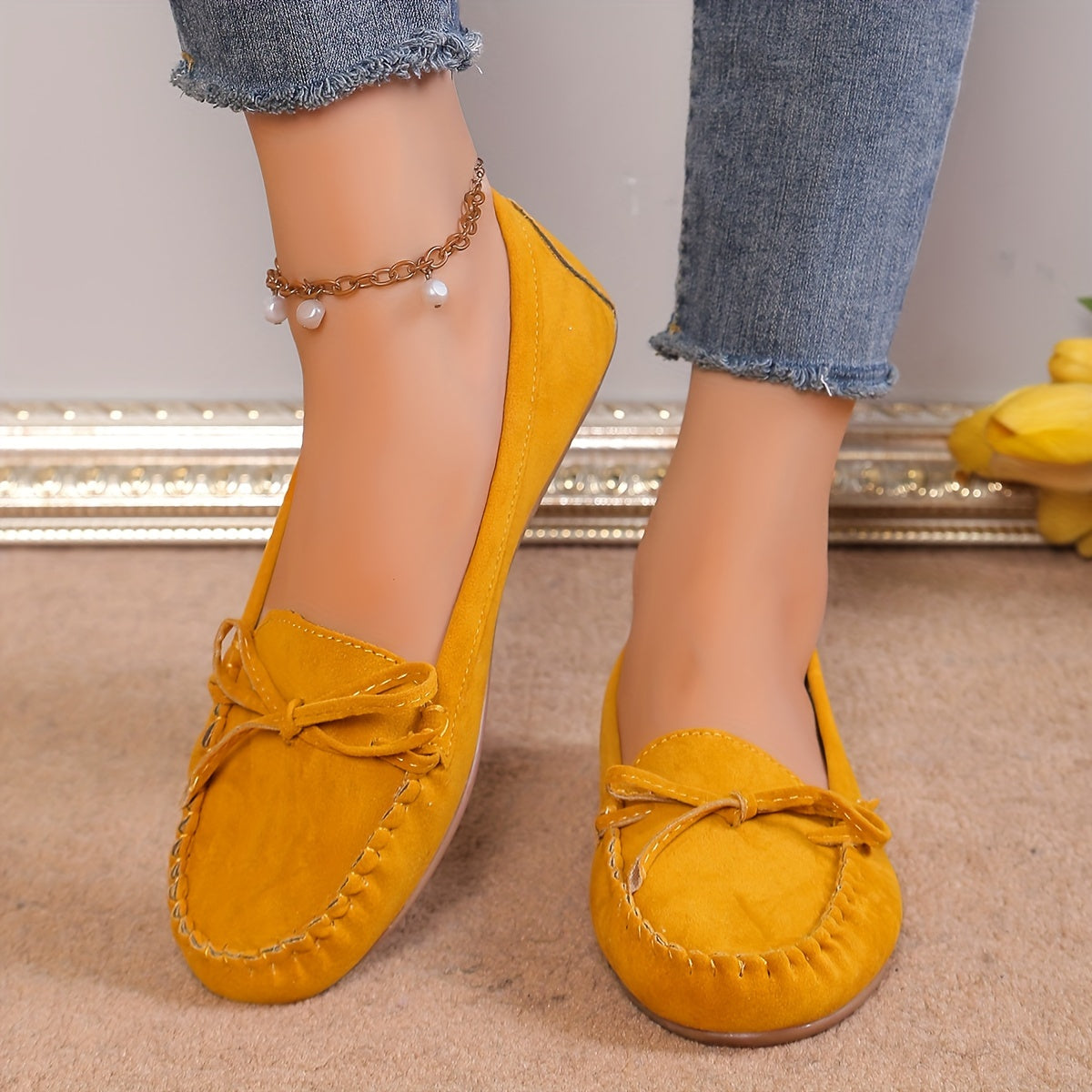 Women's Casual Slip-On Sneakers With Butterfly Knot, Breathable And Lightweight, Rubber Outsole, Fleece Lining, Perfect For Autumn