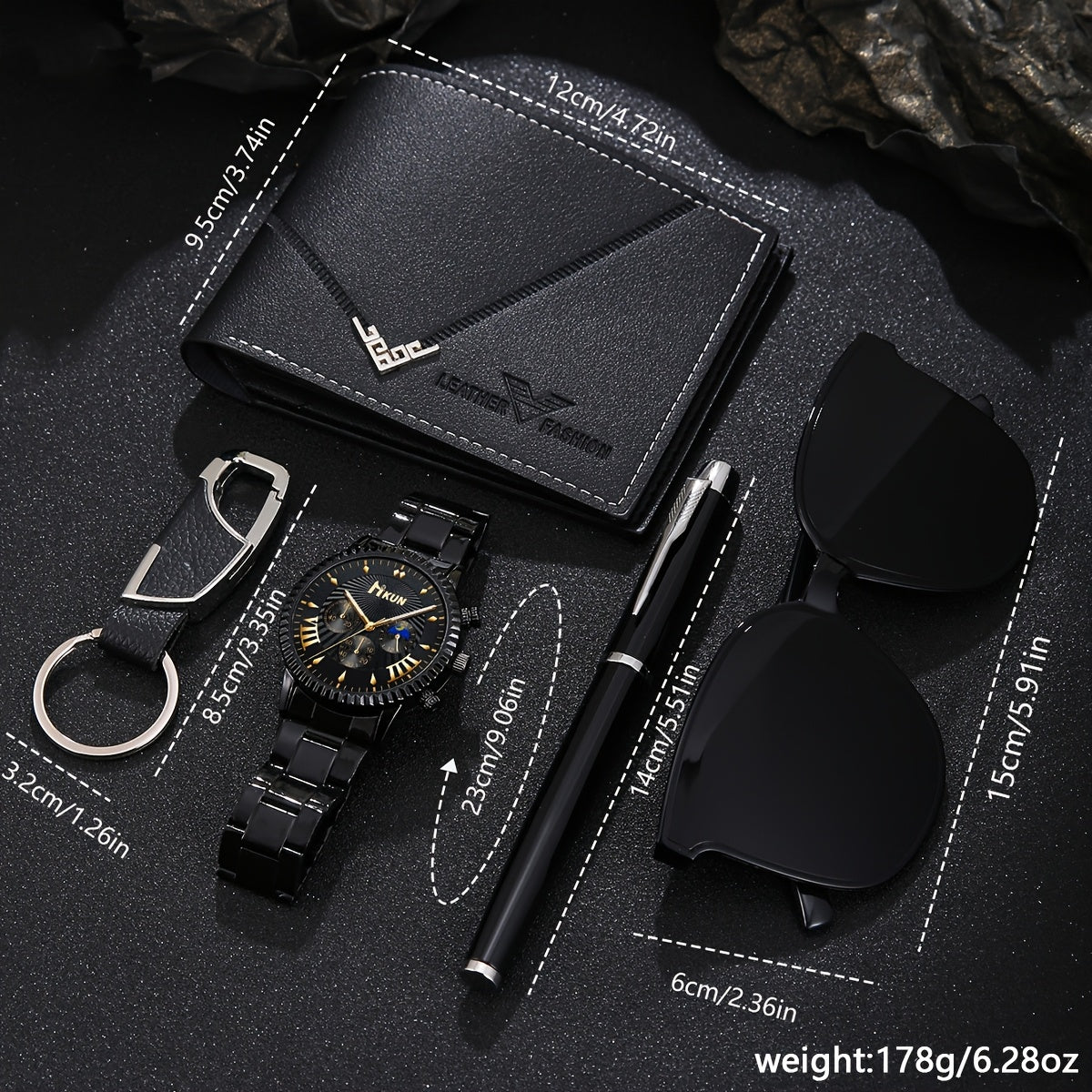 5pcs Men'S Business Sports Watch, Wallet, Glasses, Pen and Keychain Set in a Gift Box Suitable for Father'S Day, Anniversaries, or Birthdays