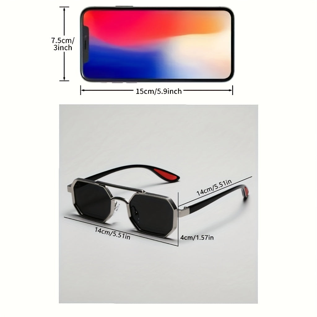 Unisex Geometric Metal Frame Fashion Glasses - Double Beam Design Decorative Eyewear for Everyday Casual Wear, Lightweight & Durable, Black Lenses, Stylish Accessory
