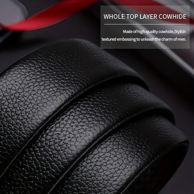 Belt Men's Genuine Leather New Automatic Buckle Pure Cow Leather Belt Business Versatile Young People High-end Trendy Trouser Belt