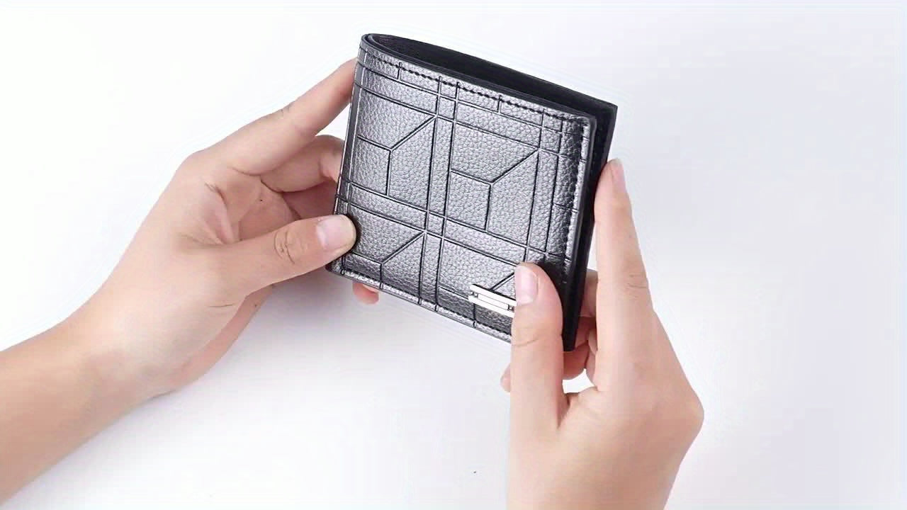 1pc Stylish Men’s Synthetic Leather Wallet with Multiple Card Slots – Black Geometric Design, Perfect for Business & Daily Use, Ideal Christmas Gift for Him