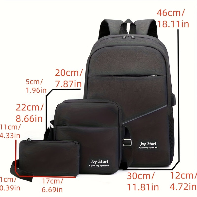 Nylon Three-Piece Set Backpack, Computer Bag, Large Capacity Middle School Book Bag