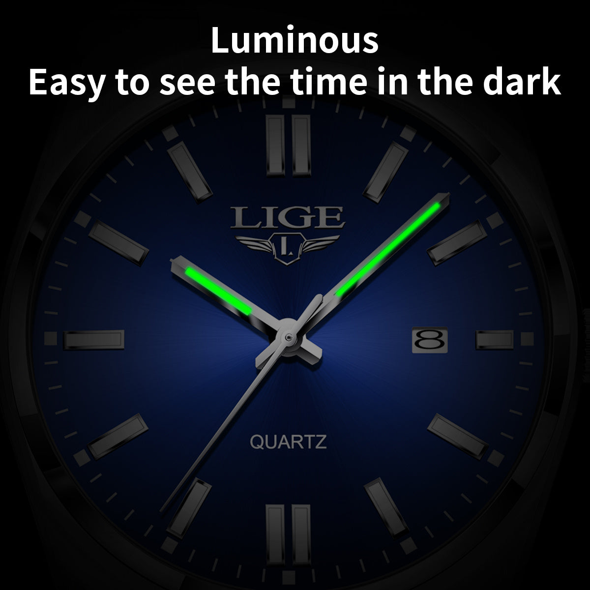 LIGE Stainless Steel Sports Watch for Men and Women - Dual Display Digital & Quartz Movement, Blue Dial, Rotating Bezel, Date Display, Metal Bracelet, Gift Box Included, Watch Accessories, LIGE