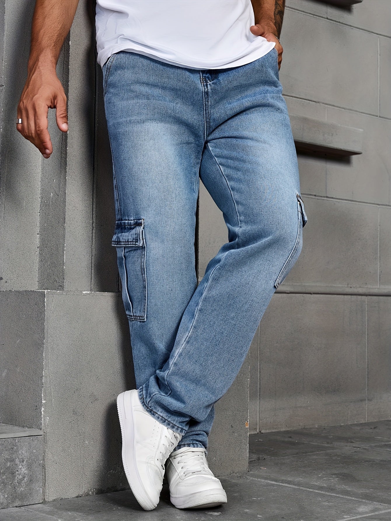 Men's Classic Blue Denim Jeans - 80%, Regular Fit, Machine Washable, Solid Color, All-Season Casual Wear, Comfortable Denim | Relaxed Fit Jeans | Textured Denim Pants