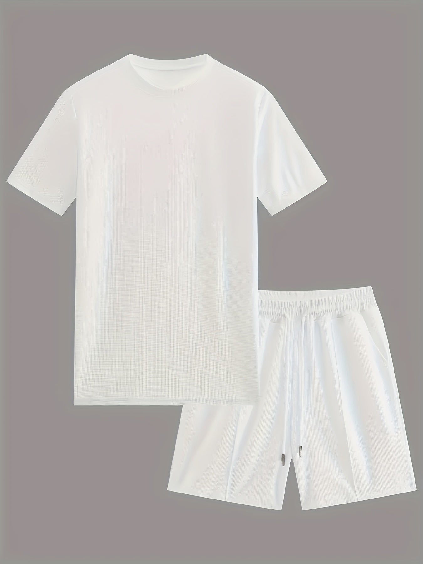 European and American Style Men's Basic Solid Color Set Round Neck Short Sleeve T-Shirt + Shorts Two-Piece Suit