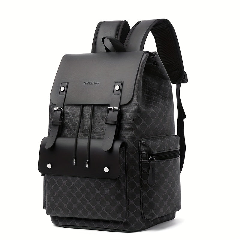 Men'S Stylish Black Synthetic Backpack with "LOOK" Print - Large Capacity, Double-Shoulder Design, Multiple Compartments, Perfect for Business Travel & Casual Outings, Business Backpack | Trendy Backpack | Secure Zipper Closu