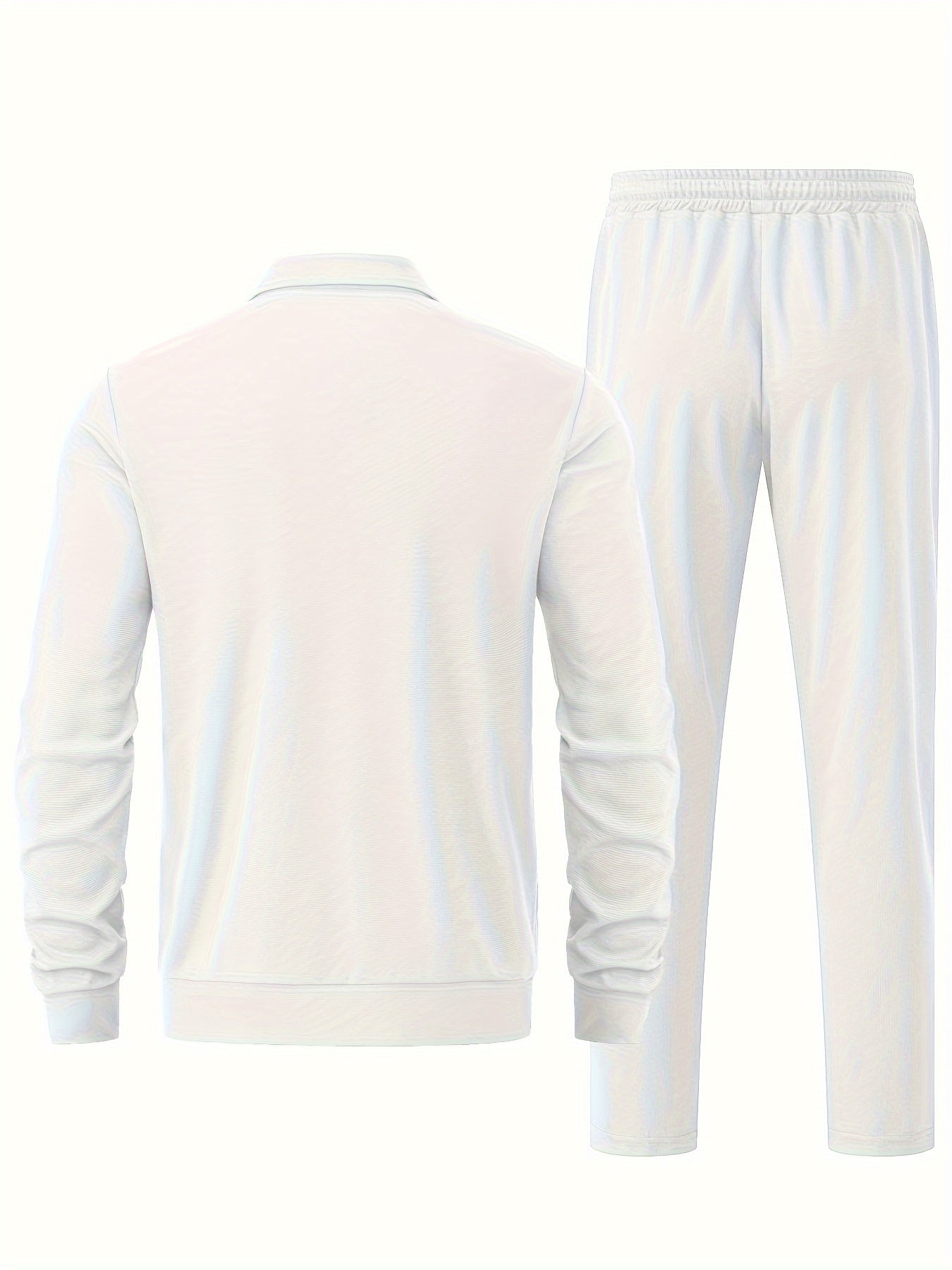 Men's Solid Waffle 2pcs Athletic Outfits, Zip-up Jacket & Pants co ord set for Outdoor Sports
