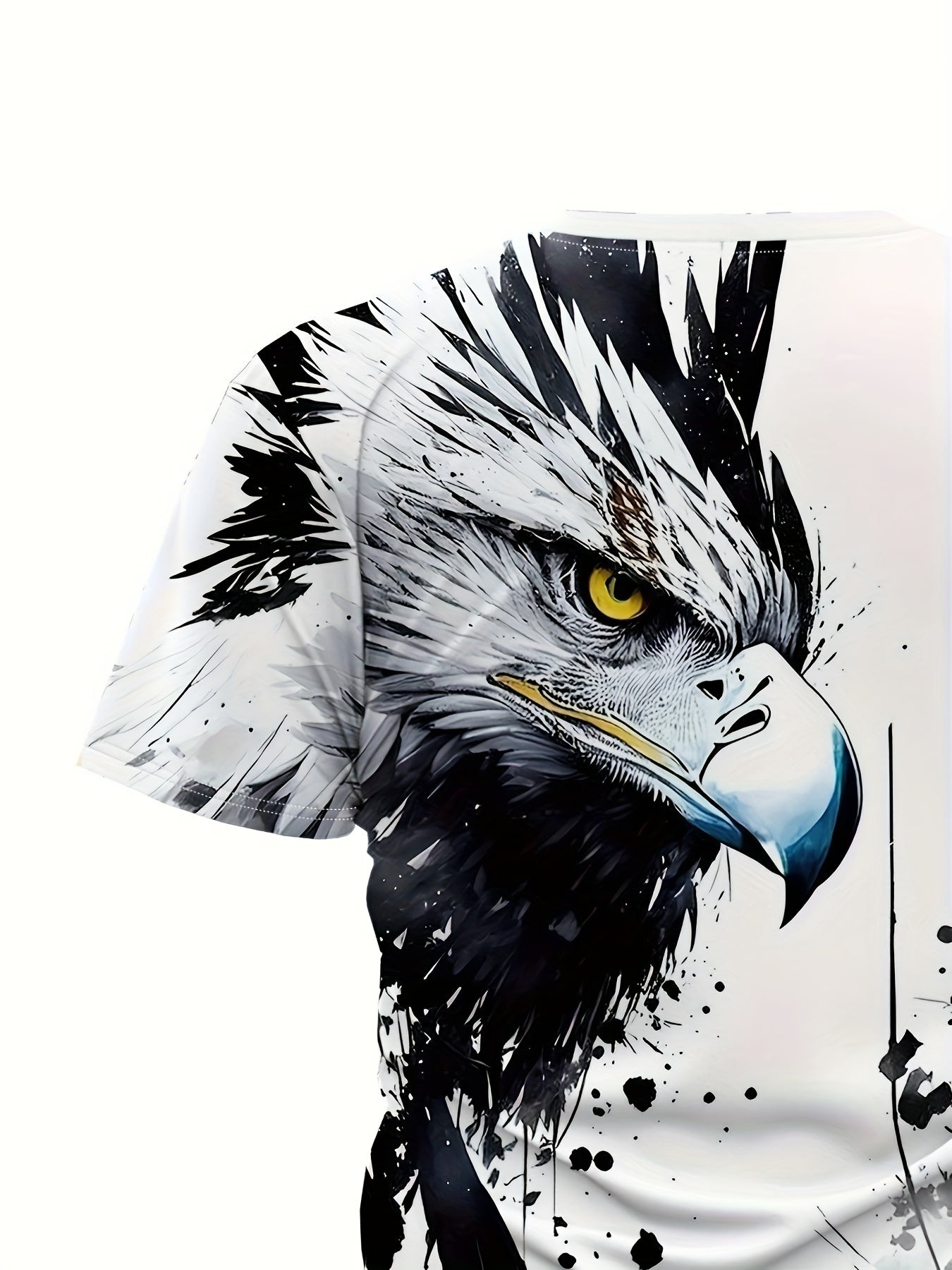 Men'S Graphic Design Round-Neck Sports T-Shirt Featuring an Ink Wash Eagle Print, Suitable for Casual Wear, Gym Workouts, And Running During The Summer.
