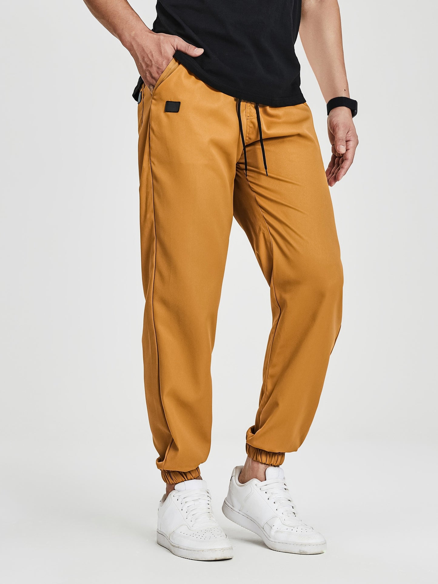 Men's Solid Color Drawstring Cargo Pants - Casual, Loose Fit with Multiple Pockets, Machine Washable