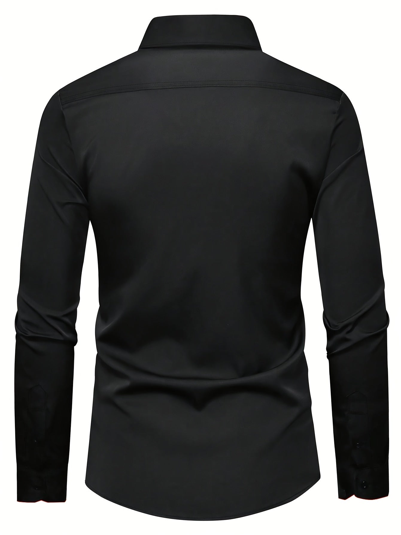 Elegant Men's Solid Color Long Sleeve Dress Shirt with Stylish Contrast Trim - 100% Polyester, Button-Up, Machine Washable - Ideal for Formal & Semi-Formal Occasions