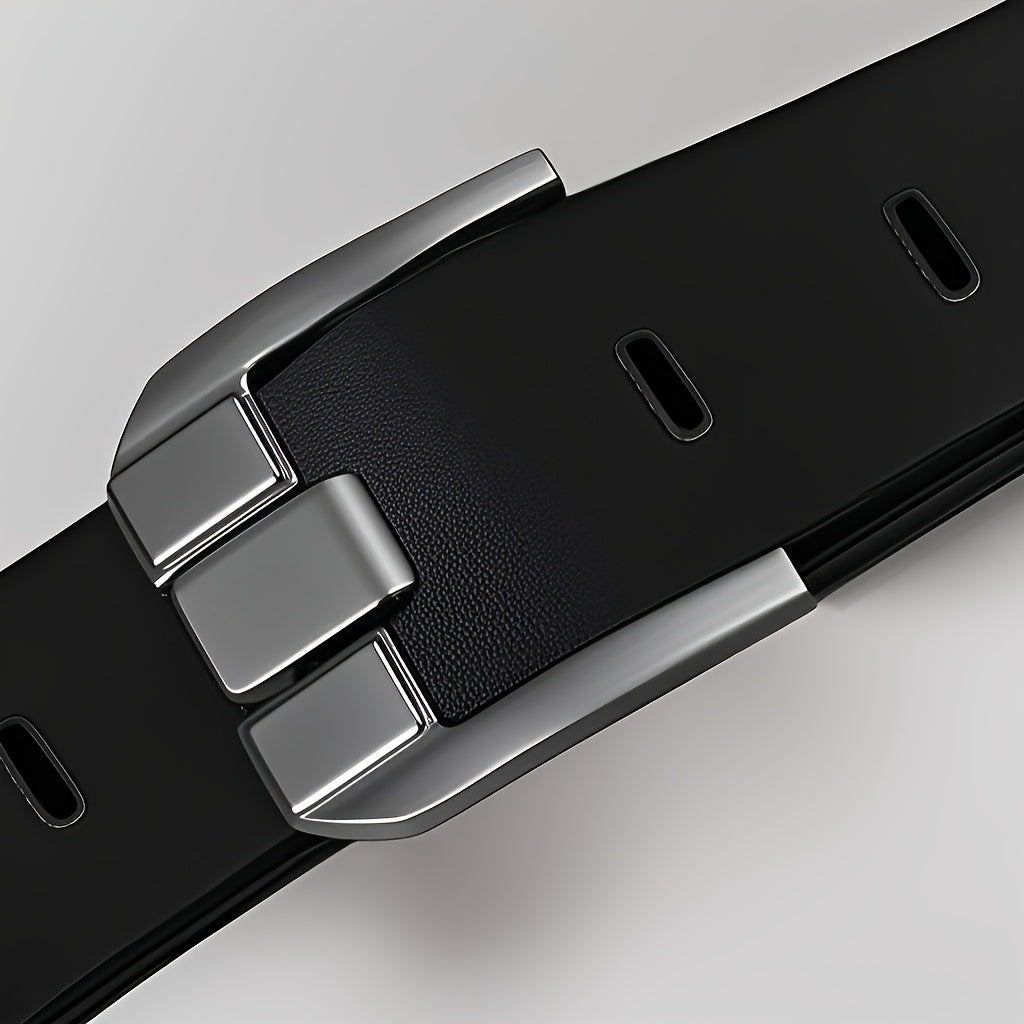 Men'S Genuine Leather Belt with Alloy Buckle - Elegant Black Design, Medium Width for Business & Casual Wear, Sweat-Resistant, Durable Alloy Buckle, Perfect for Waist Size, All-Season Use, Ideal for Jeans & Formal Attire, For
