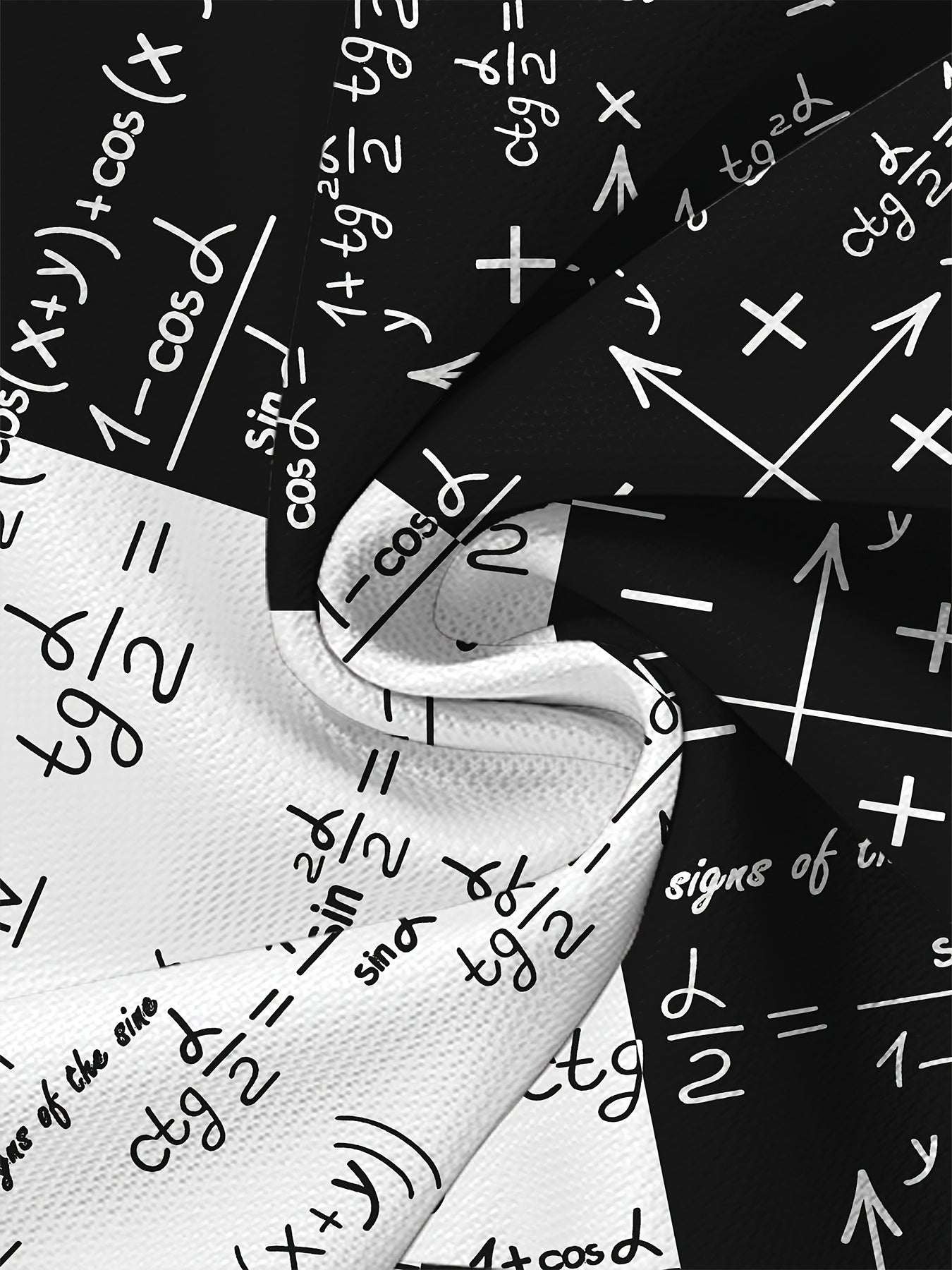 3D Fashionable Short Sleeve T-Shirt for Men - White with Black and Golden Mathematical Formulas Print, Crew Neck, Regular Fit, All-Season Comfort