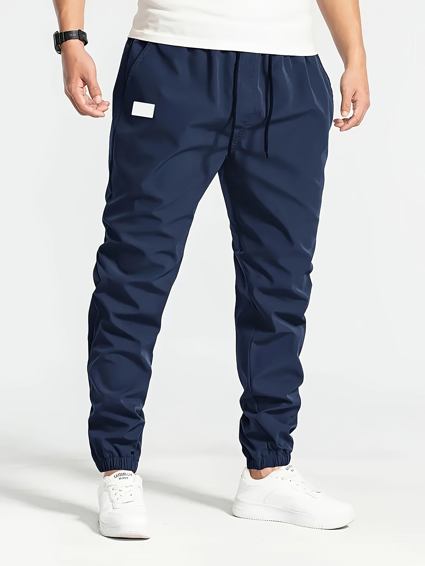 Men's Solid Color Drawstring Cargo Pants - Casual, Loose Fit with Multiple Pockets, Machine Washable