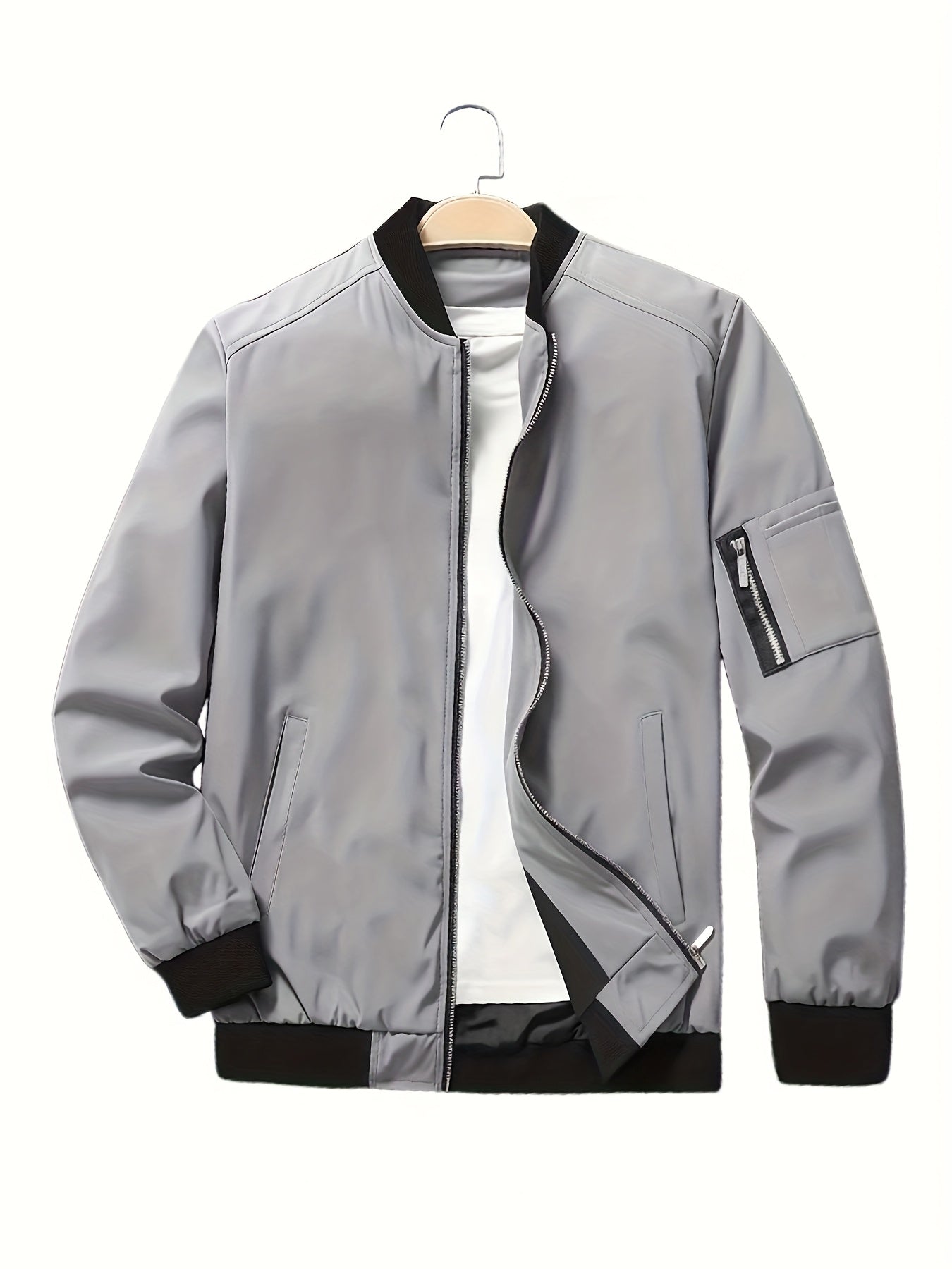 Men'S Casual Bomber Jacket - Maroon Zip-Up Baseball Coat with Black Trim, Long Sleeves, and Front Pockets for Casual Attire, Casual Outerwear | Stylish Casual Jacket | Polyester Lining