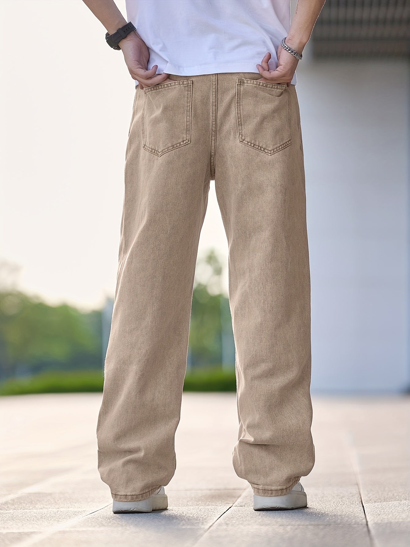 Men'S Casual Straight Leg Jeans, Loose Fit Denim Pants, 87% Cotton 7% Polyester 6% Viscose, All-Season Solid Color Washed Fabric, 290gsm Heavyweight - Gengyuanxuan #TB9005