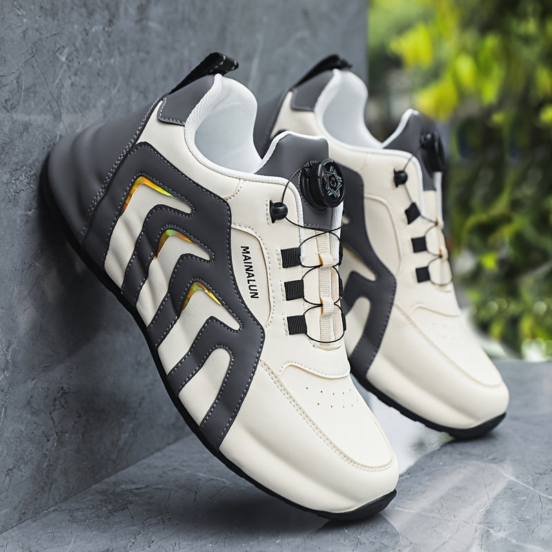 Men's Striped Casual Shoes Rotary Buckle Comfy Durable Outdoor Jogging Hiking Fishing, All Seasons