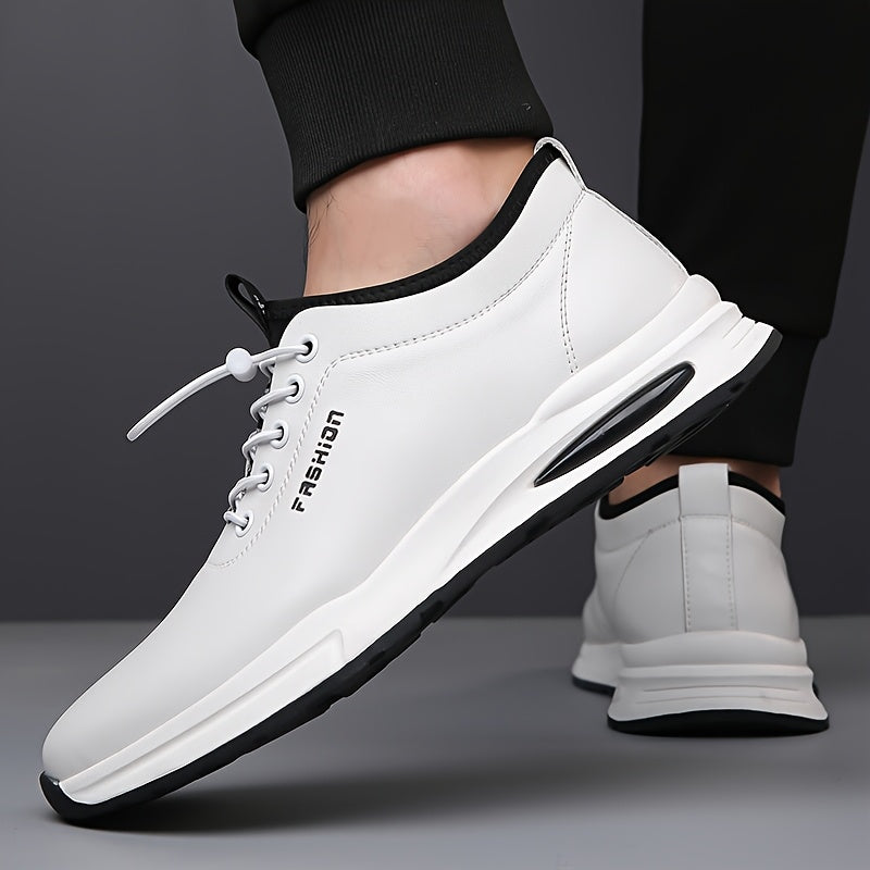 Men's Fashion Sneakers - Lightweight, Breathable Casual Shoes with Soft Rubber Sole, White & Black Design, Comfortable Low-Top Lace-Up Style for Casual Attire