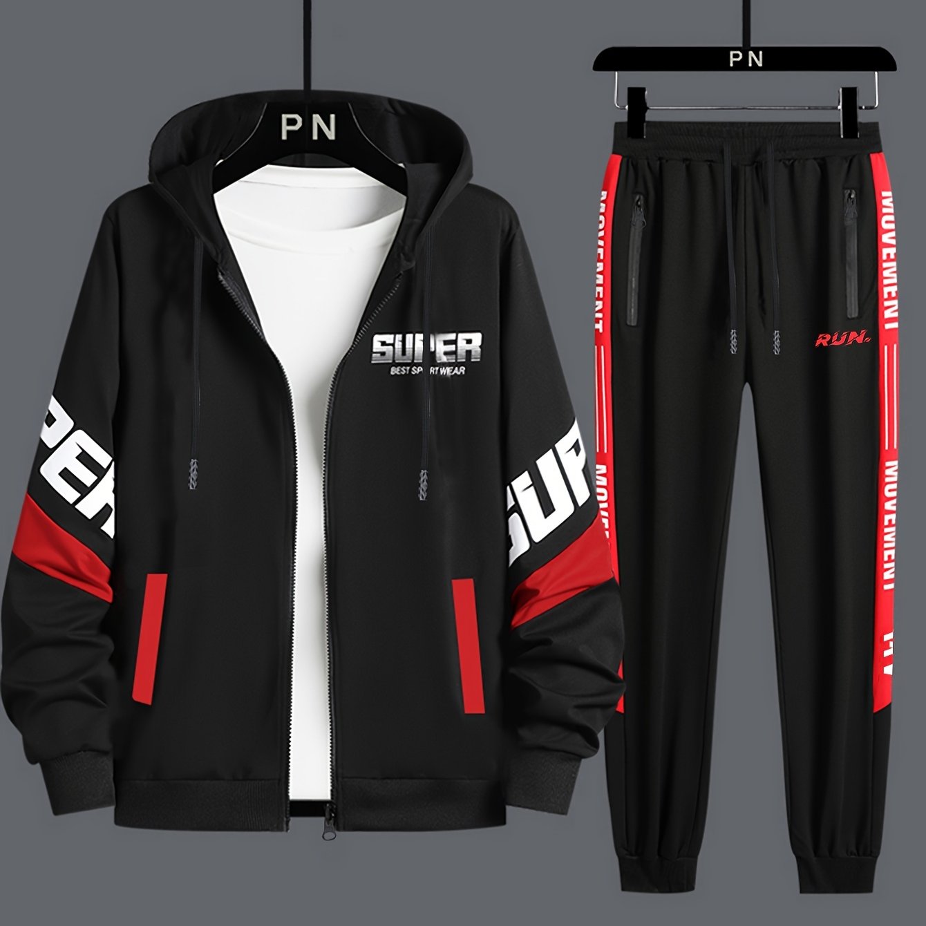 Classic Men's Athletic 2Pcs Tracksuit Set Casual Full-Zip Sweatsuits Long Sleeve Hoodie And Jogging Pants Set For Gym Workout Running