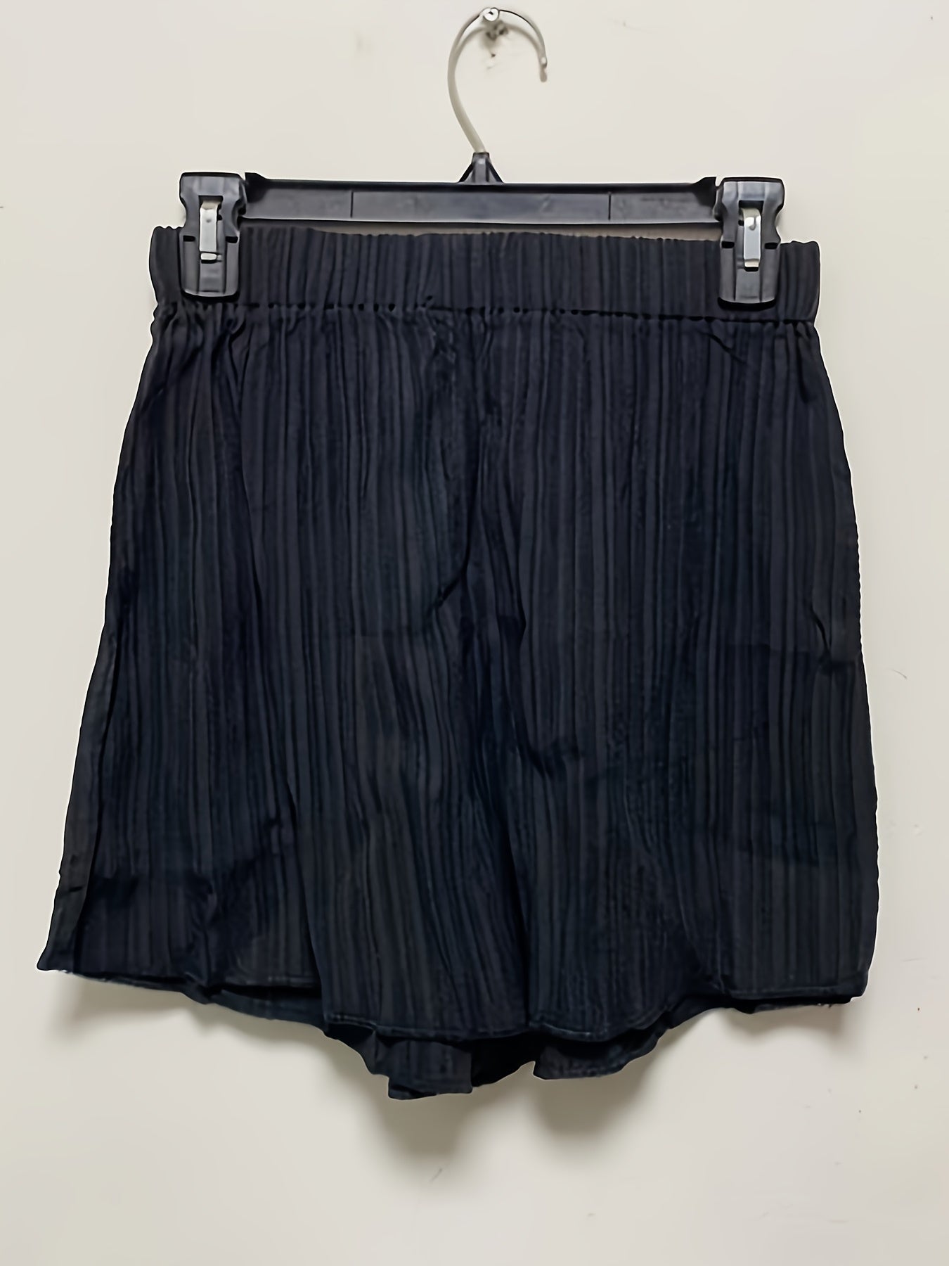 Solid Color Textured Shorts, Vacation Elastic Waist Loose Shorts For Spring & Summer, Women's Clothing