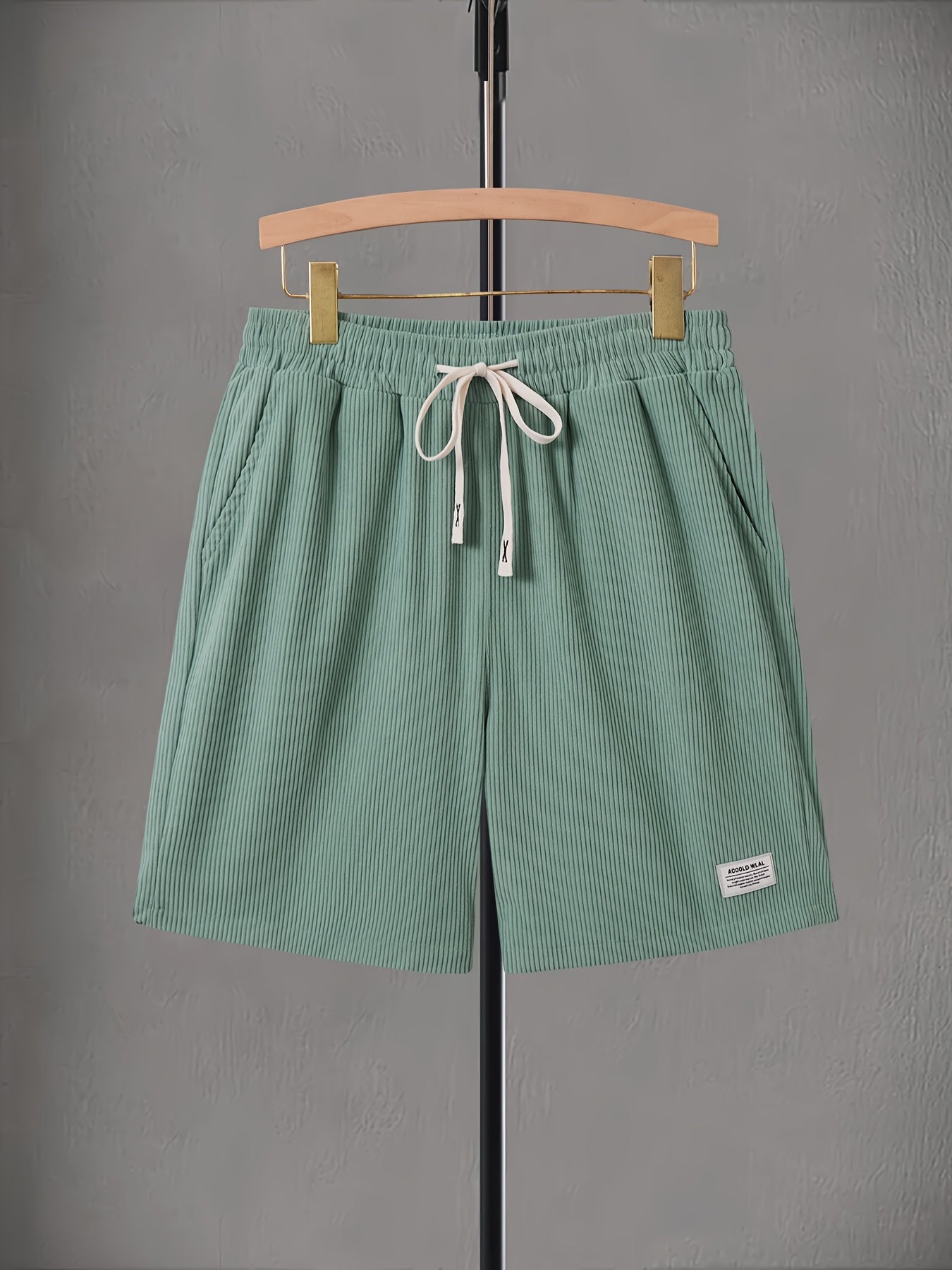 Pearson OBM Men's Corduroy Casual Shorts, White Drawstring, Polyester, Machine Washable, Slightly Elastic Fabric, Comfortable in Summer