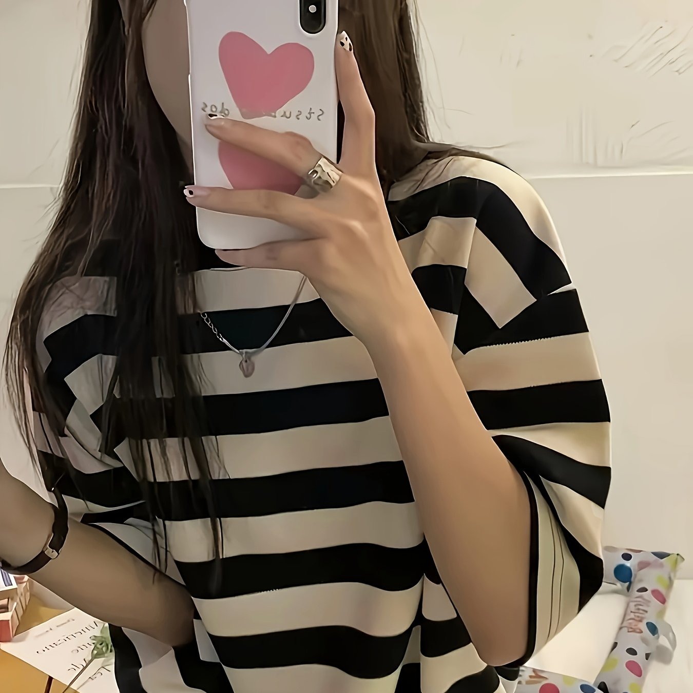 Women'S Classic Black & White Striped T-Shirt - Casual Summer Short Sleeve, Ultra-Loose Fit with Round Neckline, Machine Washable Polyester Blend, Allseason Top|Relaxed Fit Top|Stretchable Fabric