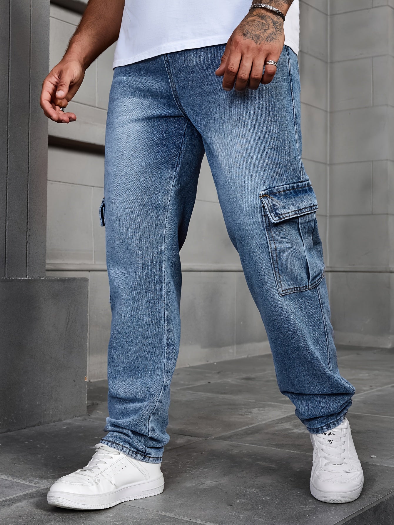 Men's Classic Blue Denim Jeans - 80%, Regular Fit, Machine Washable, Solid Color, All-Season Casual Wear, Comfortable Denim | Relaxed Fit Jeans | Textured Denim Pants