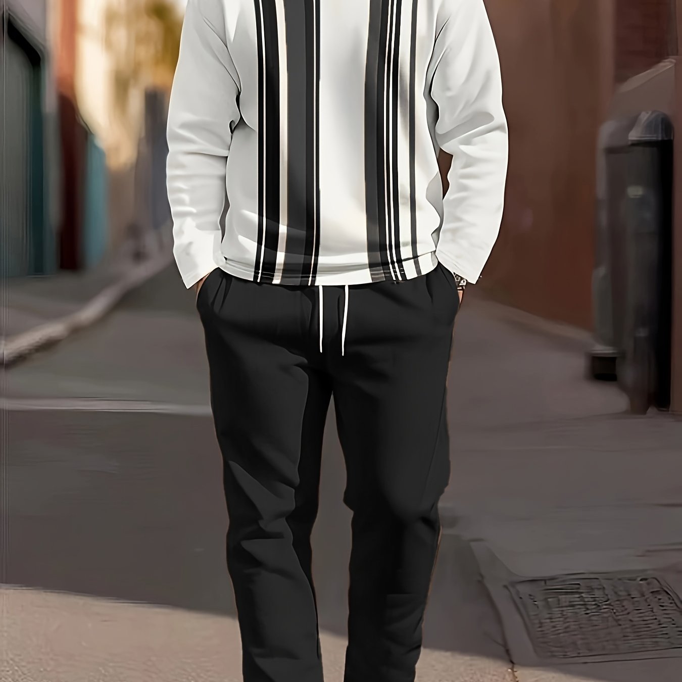 Men's Casual Fashion Round Neck Sweatshirt & Joggers Set - Polyester, Machine Washable, Printed Design for Spring/Fall
