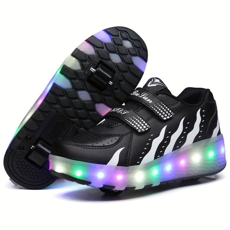 New Trendy Breathable Two-Wheeled Roller Shoes with LED Lights for Boys And Girls, Suitable for Outdoor Sports And Skating.