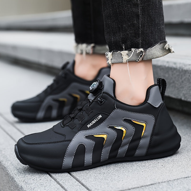 Men's Striped Casual Shoes Rotary Buckle Comfy Durable Outdoor Jogging Hiking Fishing, All Seasons
