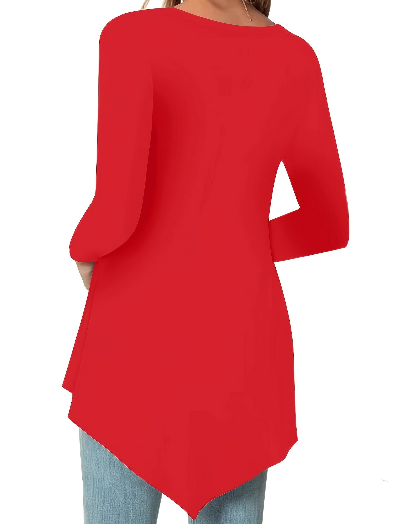 Women's Casual Long Sleeve Tunic Top, Polyester 95% Spandex 5% Knit Fabric, Solid Color Crew Neck Blouse for Spring/Summer/Fall, Spring Summer Blouse|Tunic Style|Solid Color Top