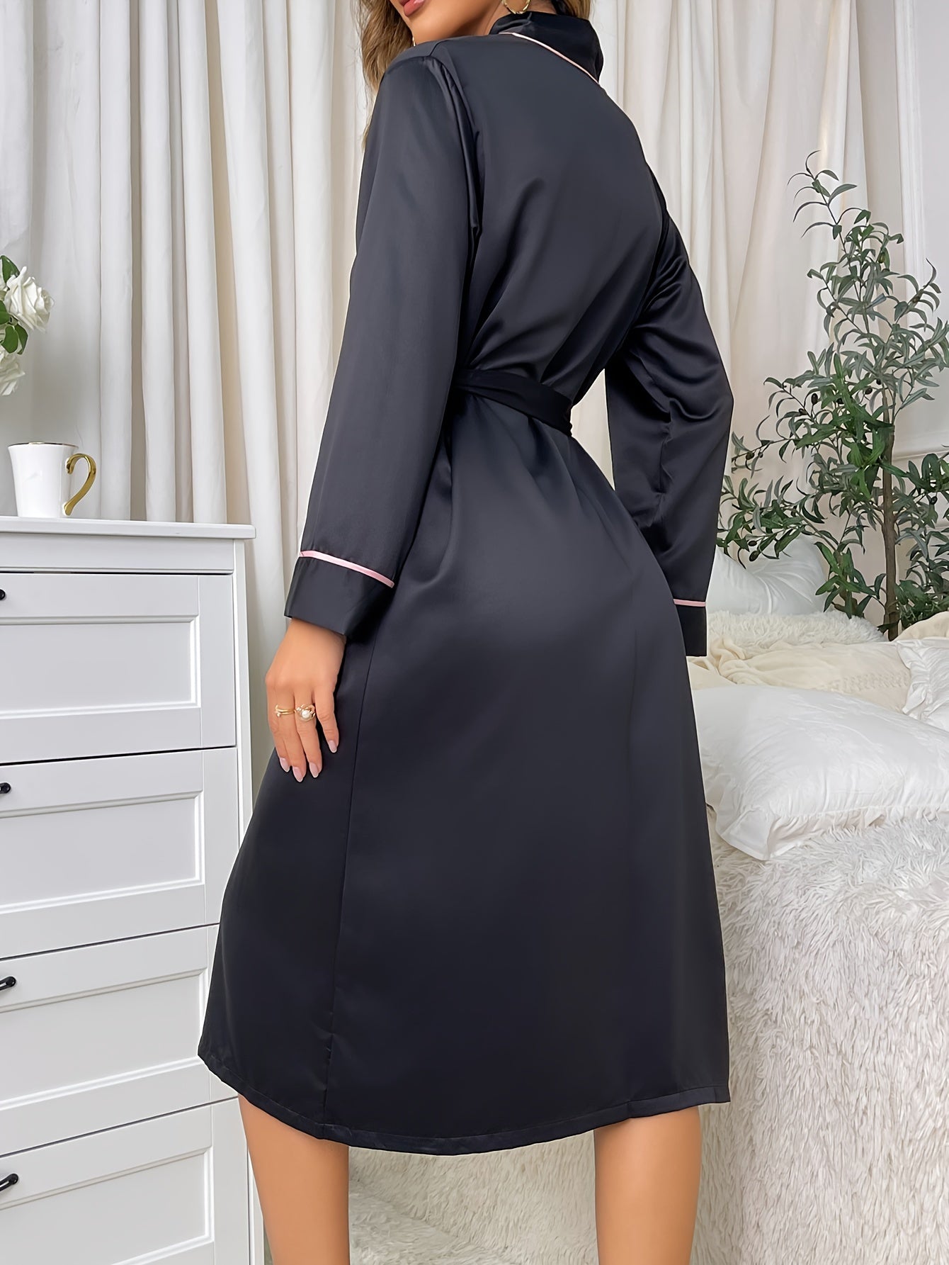 Set of Two Long, Stylish And Simple Autumn-Winter Couple'S Robes with Ties, Featuring a Sexy Open Cardigan Design for Women'S Loungewear.