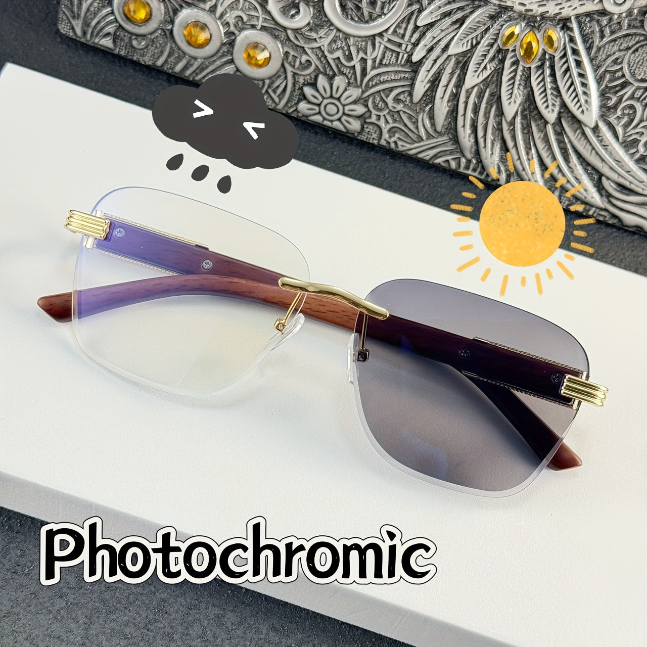 1pc of retro frameless photochromic fashionable glasses - suitable for both men and women, Y2K style, neutral and simple design - color changing lenses, suitable for daily use, very suitable for camping, makeup and dance part
