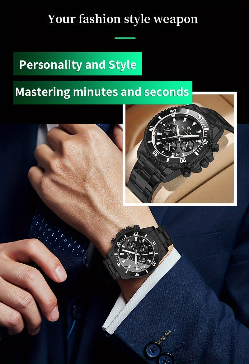 VA VA VOOM Men's Sport Watch with 3D Large Dial, Stainless Steel Band, 24Hr Chronograph, Dual Time, Calendar, Stopwatch & High Quality - Quartz Movement for Gym, Outdoor, Business Casual - Ideal Gift, Outdoor Timing Tool, Sle